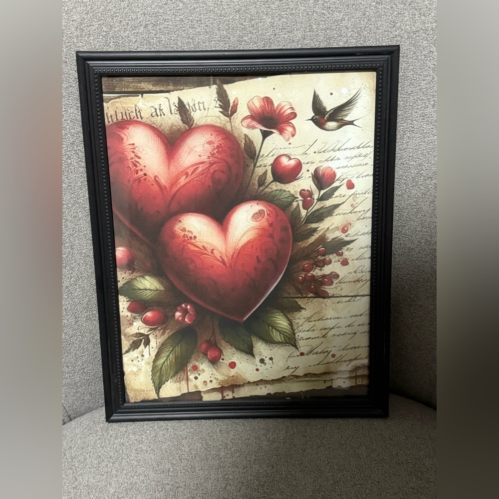Framed Heart and Floral Art Print 8x10